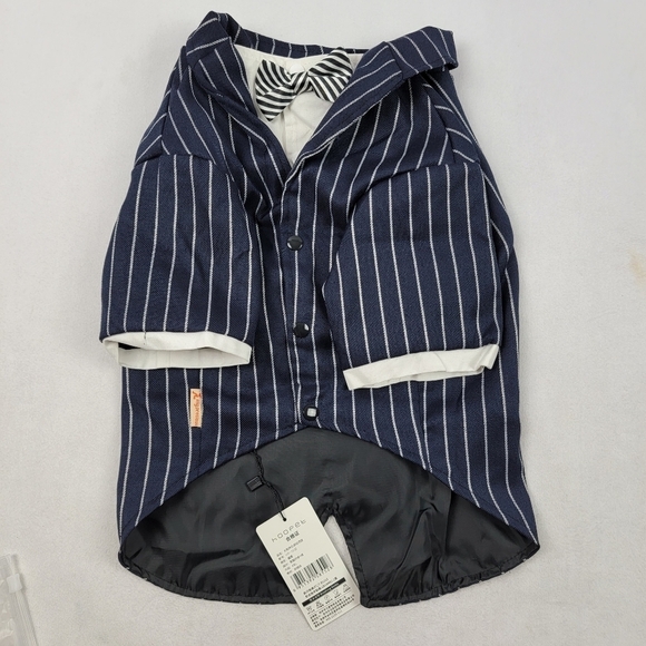 NWT dog navy pinstripe suit tuxedo with bowtie wedding costume - Picture 4 of 6